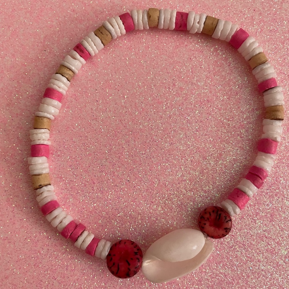 Shell Anklet Boho Hawaiian Style Puka Shell Jewelry Pink White Tan Surfer NWOT